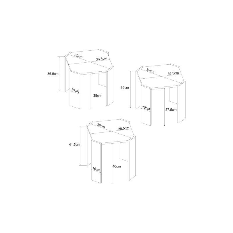 Beyaz Meşe Desenli Üçlü Zigon Sehpa 39x39 cm - 106534