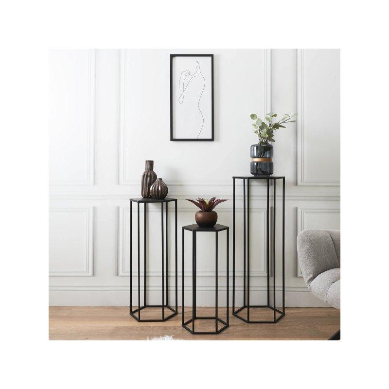 Beyaz Metal 3lü Set Tasarım Yan Sehpa-35x90x30 cm - 110267