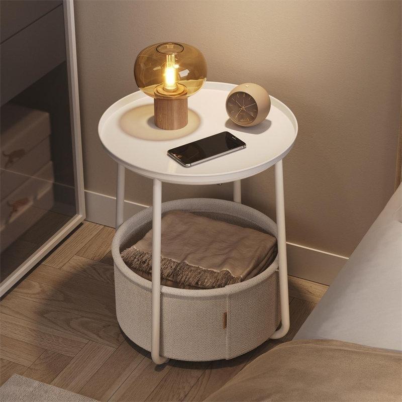 Beyaz Metal Çanta Zigon Sehpa 51 cm Kumaş Sepetli - 108889