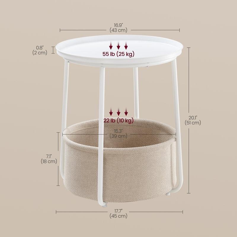 Beyaz Metal Çanta Zigon Sehpa 51 cm Kumaş Sepetli - 108889