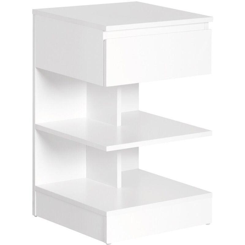 Beyaz Metal Çekmeceli Raflı Yan Sehpa-39x39x65 cm - 110851