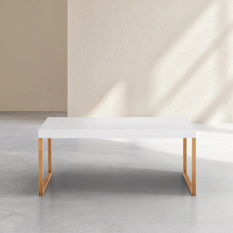 Beyaz Metal Orta Sehpa 84x42 cm Masif Meşe Ayaklı - 103713