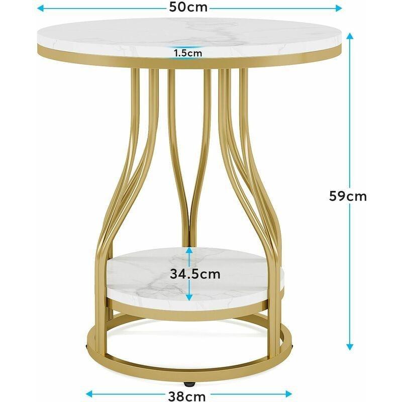 Beyaz Metal Raflı Mermer Yan Sehpa-50x50x60 cm - 110331