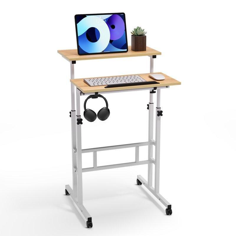 Beyaz Metal Tekerlekli Yükseklik Ayarlı Laptop Sehpası-66x61x117 cm - 113361