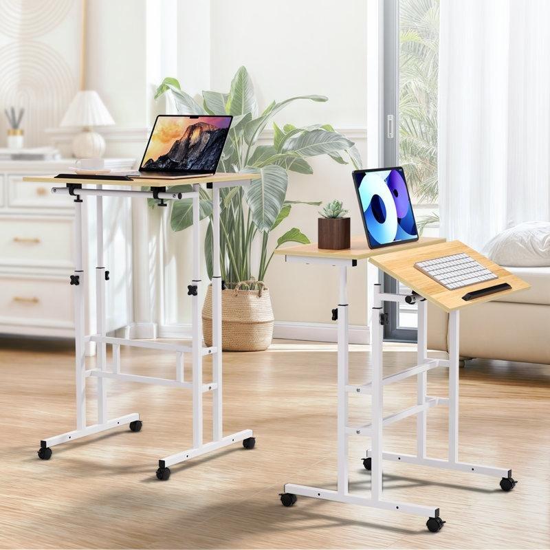 Beyaz Metal Tekerlekli Yükseklik Ayarlı Laptop Sehpası-66x61x117 cm - 113361