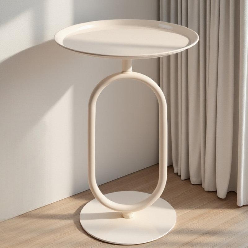 Beyaz Metal Tepsi Zigon Sehpa 61 cm Oval Ayaklı Yuvarlak - 108613