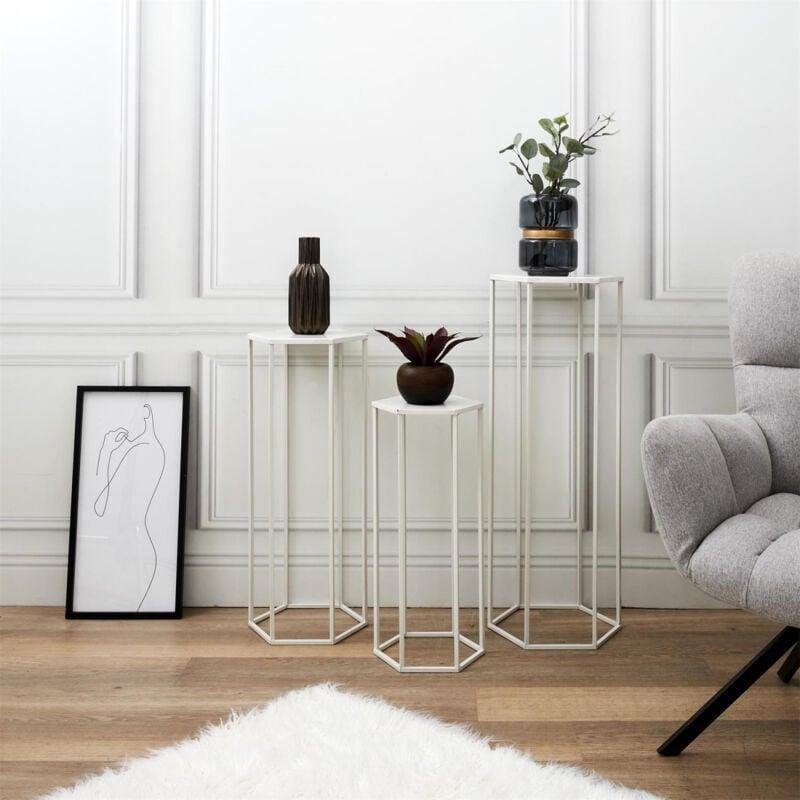Beyaz Metal Üçlü Zigon Sehpa 35x30x90 cm - 107628