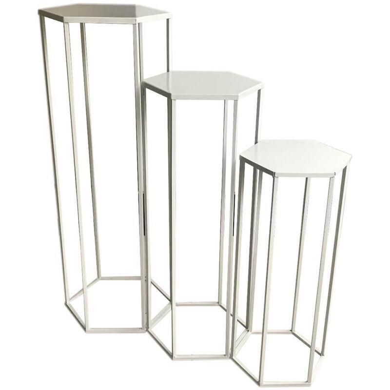 Beyaz Metal Üçlü Zigon Sehpa 35x30x90 cm - 107628