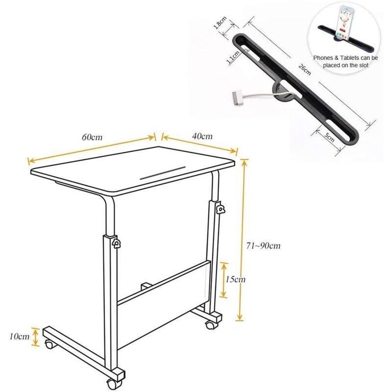 Beyaz Metal Yüksekliği Ayarlanabilir Tekerlekli Yan Sehpa-60x40x90 cm - 111540
