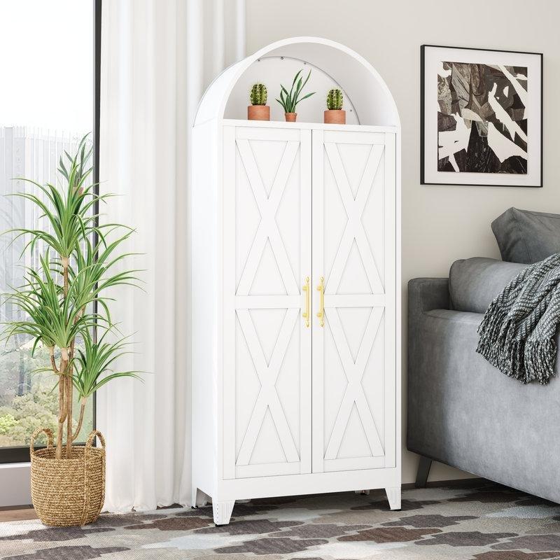 Beyaz Metal Yuvarlak Çatılı Gardrop 185 cm - 91003