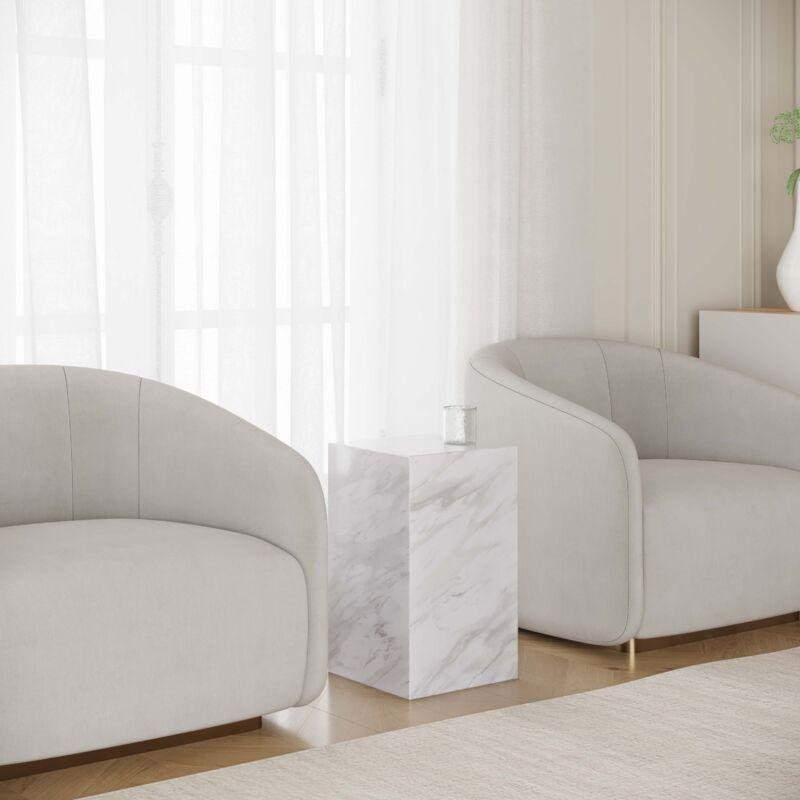 Beyaz Mühendislik Mermeri Yüksek Mermer Yan Sehpa-30x30x51 cm - 110647