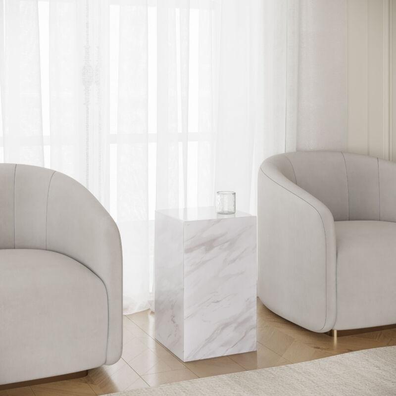 Beyaz Mühendislik Mermeri Yüksek Mermer Yan Sehpa-30x30x51 cm - 110647