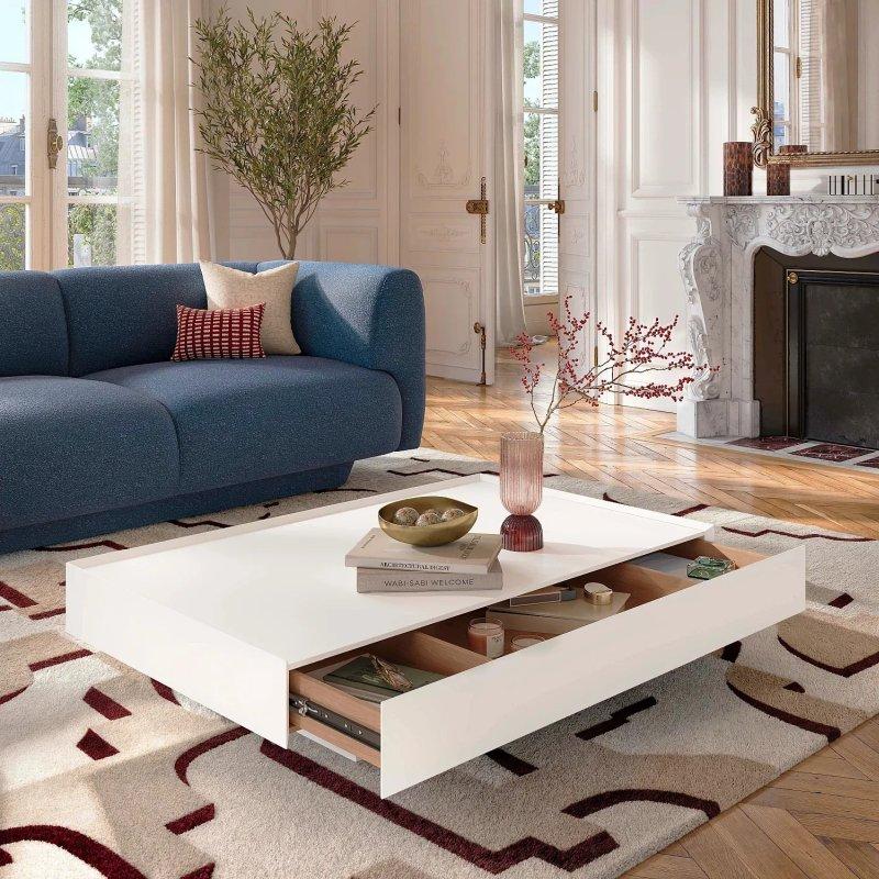 Beyaz Orta Sehpa Çekmeceli 120x28x75 cm - 103659