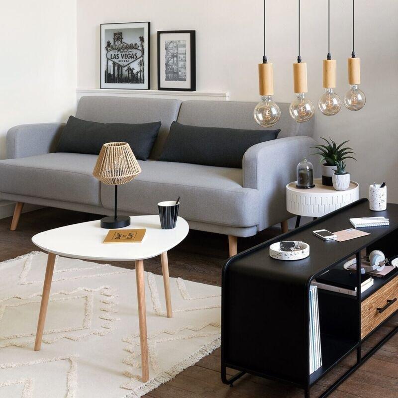 Beyaz Orta Sehpa MDF ve Doğal Ahşap Ayaklı 60x60x45 cm - 103177