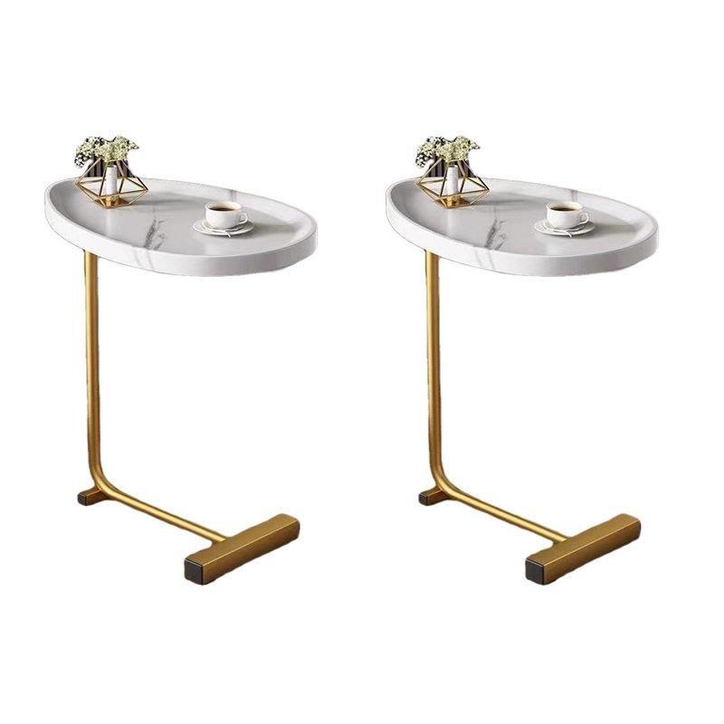 Beyaz Oval 30x45x60 cm Gold Metal Ayaklı C Zigon Sehpa 2'li Set - 108145