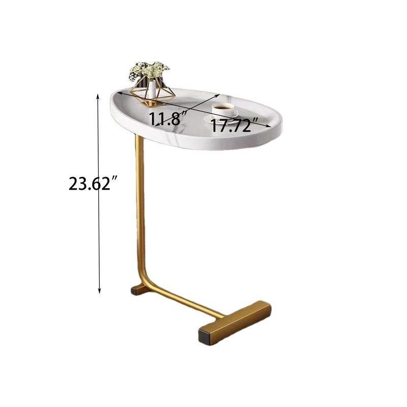 Beyaz Oval 30x45x60 cm Gold Metal Ayaklı C Zigon Sehpa 2'li Set - 108145