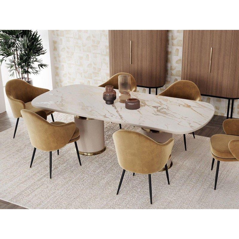 Beyaz Oval Porselen Masa Calacatta Gold 240 cm - 90070