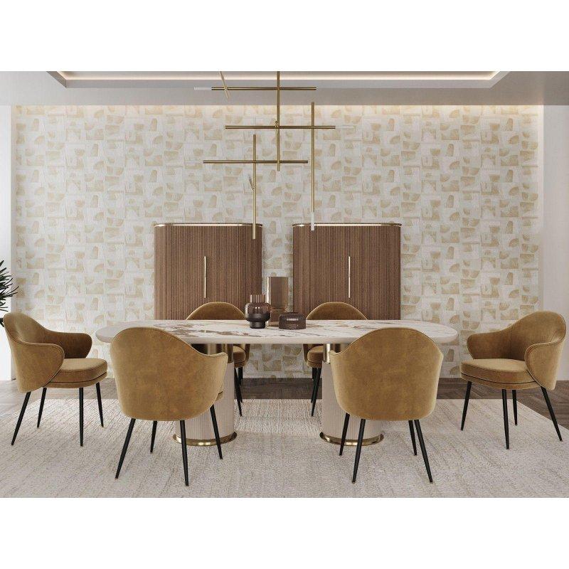 Beyaz Oval Porselen Masa Calacatta Gold 240 cm - 90070