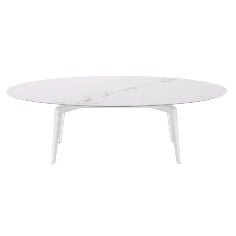 Beyaz Oval Porselen Yemek Masası Mermer Desenli 240 cm - 90055
