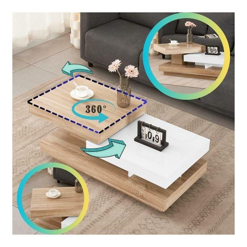 Beyaz Parlak Modern Akıllı Sehpa 110x50x40 cm Dönerli Plateau - 101710