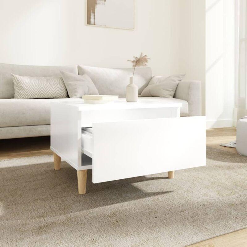 Beyaz Parlak Mühendislik Ahşabı Çekmeceli İskandinav Yan Sehpa-50x46x35 cm - 112494