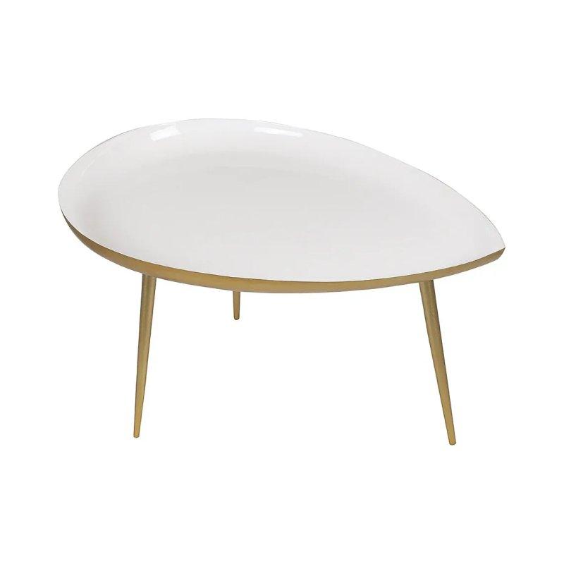Beyaz Parlak Üstü ve Gold Ayaklı Metal Orta Sehpa 81x57x46 cm - 102114