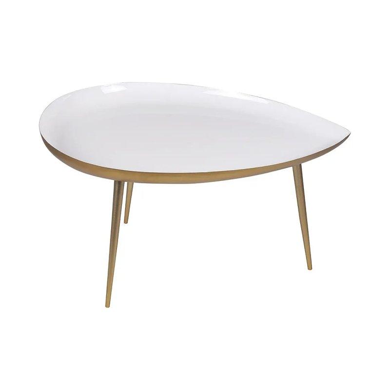 Beyaz Parlak Üstü ve Gold Ayaklı Metal Orta Sehpa 81x57x46 cm - 102114