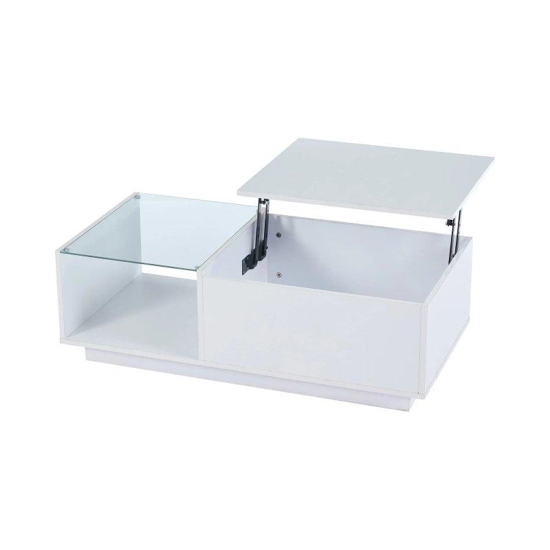 Beyaz Parlak Yükseltilmiş Plateau Ledli Orta Sehpa 100x50 cm - 102261