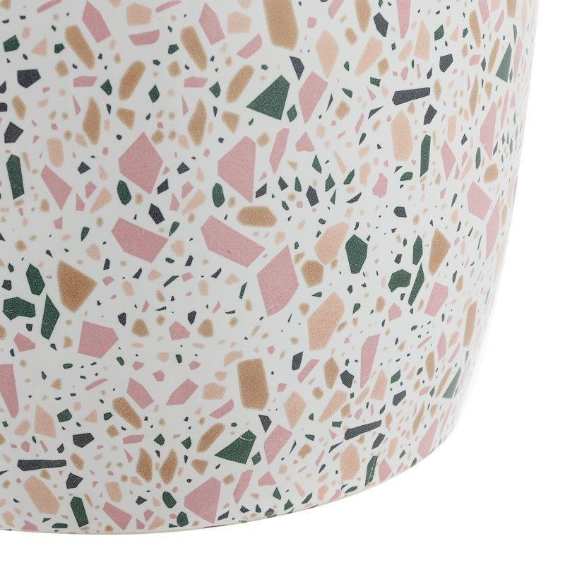Beyaz Pembe Seramik Terrazzo Desenli Tambur Form Seramik Yan Sehpa-45x35x35 cm - 113436