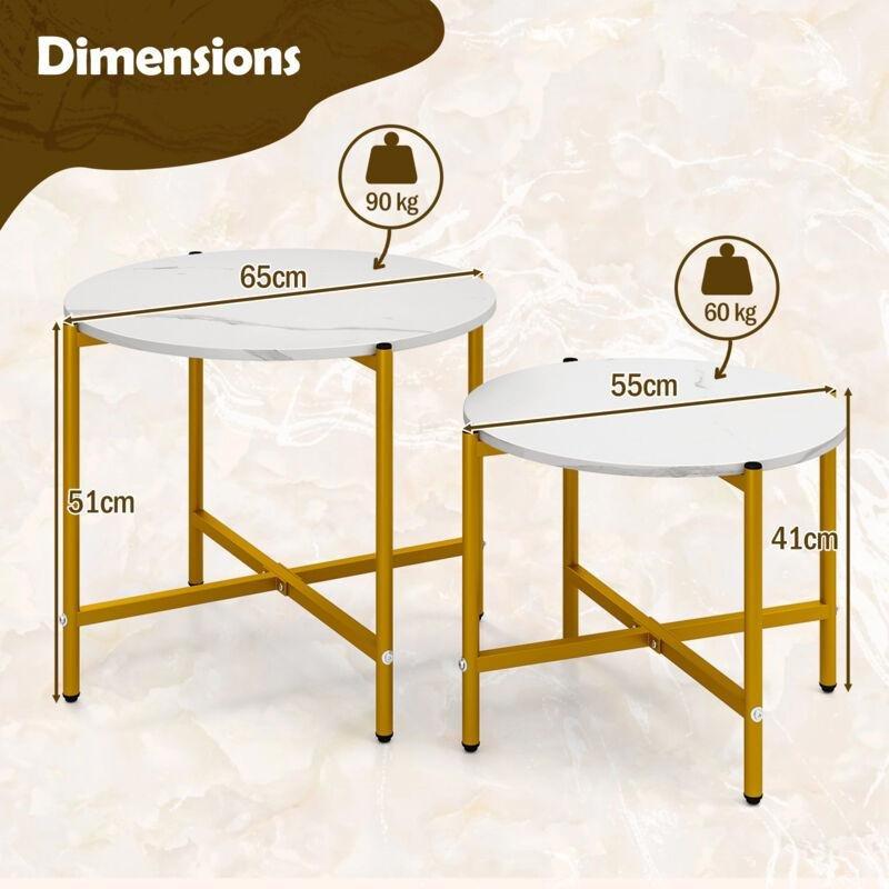 Beyaz Sarı Metal Zigon Sehpa 65 cm - 107391