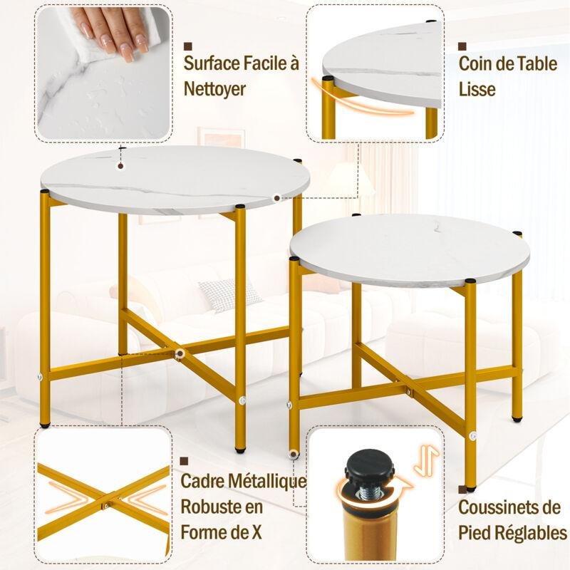 Beyaz Sarı Metal Zigon Sehpa 65 cm - 107391