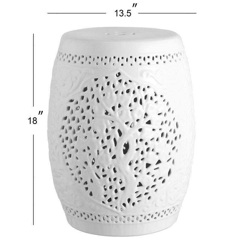 Beyaz Seramik Delikli Desenli Seramik Yan Sehpa-46x35x35 cm - 113478