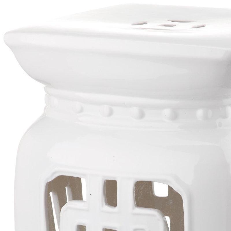 Beyaz Seramik Delikli Motif Seramik Yan Sehpa-46x28x28 cm - 113391