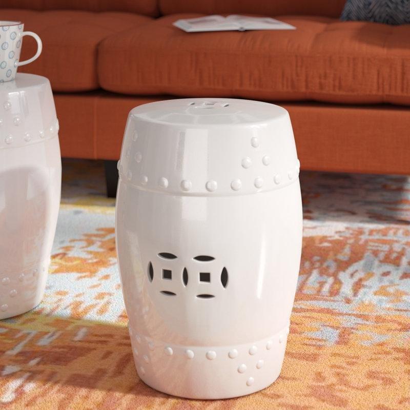 Beyaz Seramik Delikli Seramik Yan Sehpa-46x34x34 cm - 113532