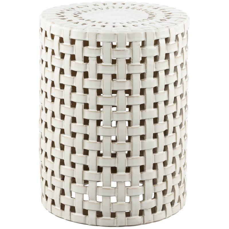 Beyaz Seramik Örgü Desenli Seramik Yan Sehpa-45x34x34 cm - 113481