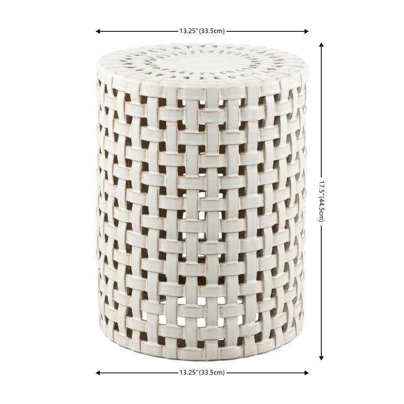 Beyaz Seramik Örgü Desenli Seramik Yan Sehpa-45x34x34 cm - 113481