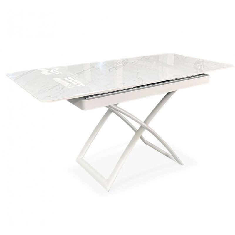 Beyaz Seramik Plateau Metal Ayaklı Açılır Yemek Masası Olan Sehpa 120x75 cm - 101820