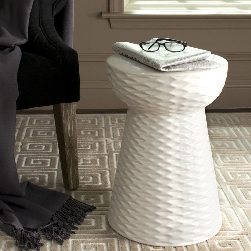 Beyaz Seramik Suya Dayanıklı Seramik Yan Sehpa-44x31x31 cm - 113454