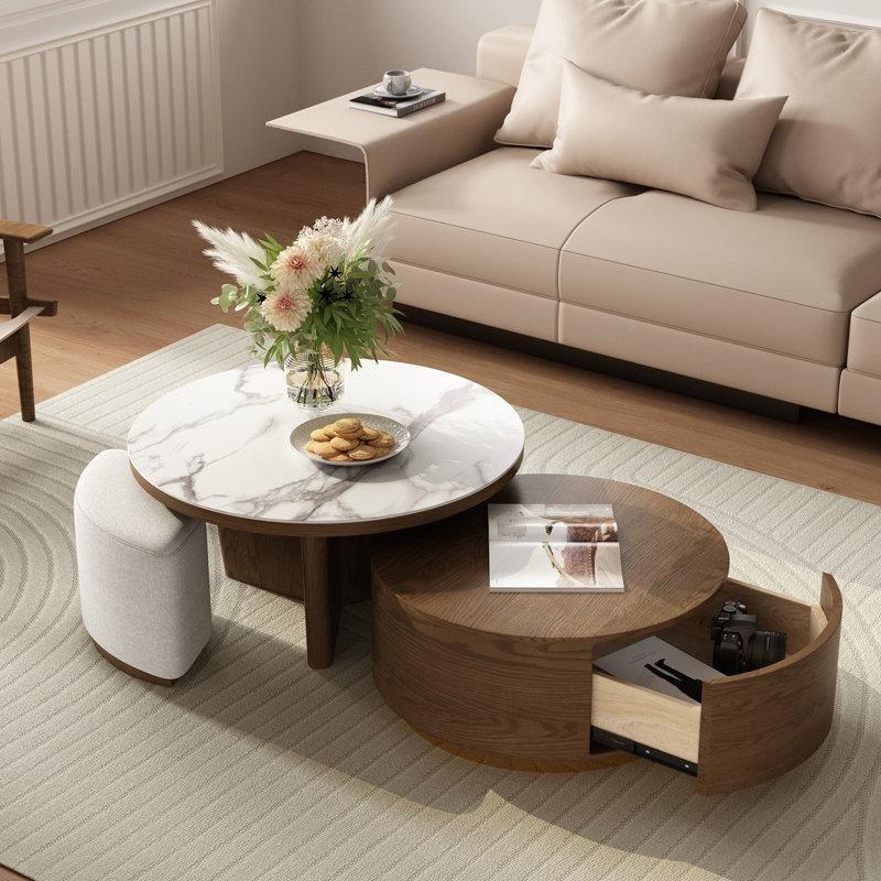 Beyaz Sintered Stone Ceviz Rengi MDF Lüks Orta Sehpa Gold Ayaklı 135 cm - 104539