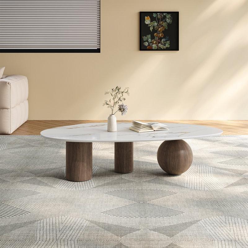 Beyaz Sinterleme Taş Fasulye Orta Sehpa 138x70x38 cm - 104158