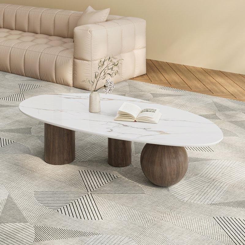 Beyaz Sinterleme Taş Fasulye Orta Sehpa 138x70x38 cm - 104158