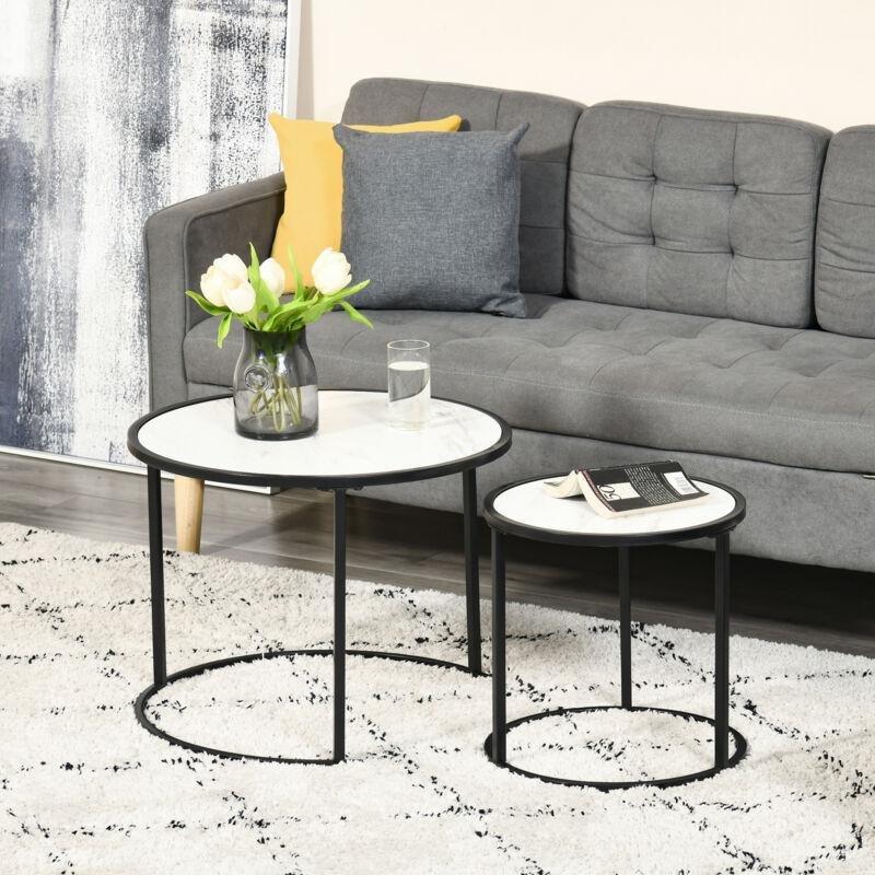 Beyaz Siyah 2'li Yuvarlak Zigon Sehpa 60 cm 40 cm - 106881