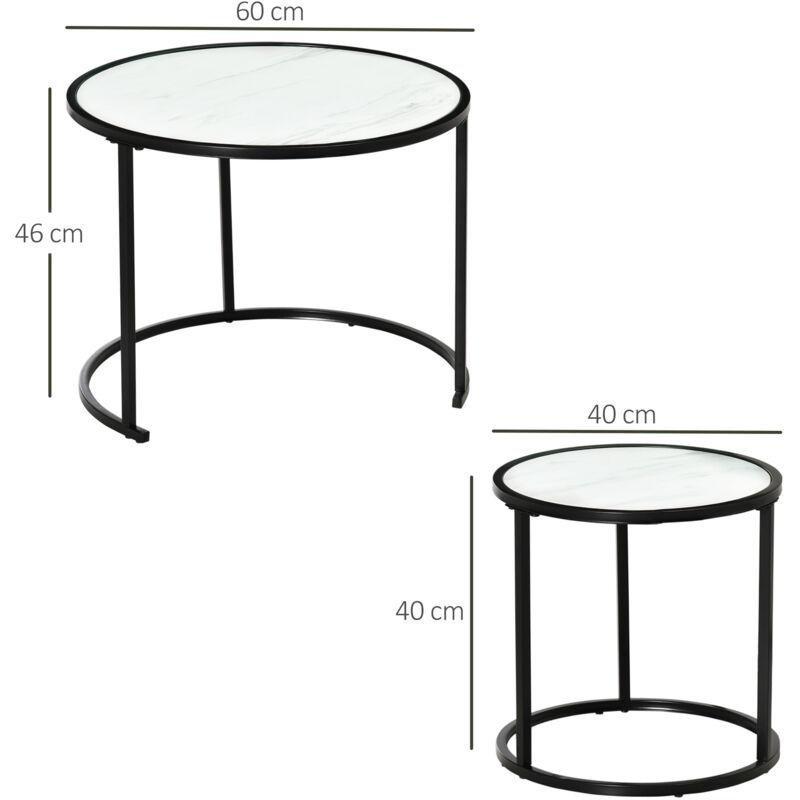 Beyaz Siyah 2'li Yuvarlak Zigon Sehpa 60 cm 40 cm - 106881