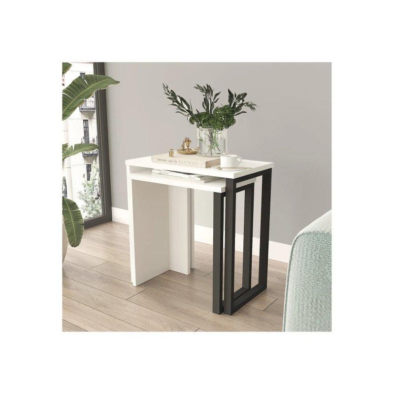 Beyaz Siyah İkili Zigon Sehpa 51x30x53 cm - 106084