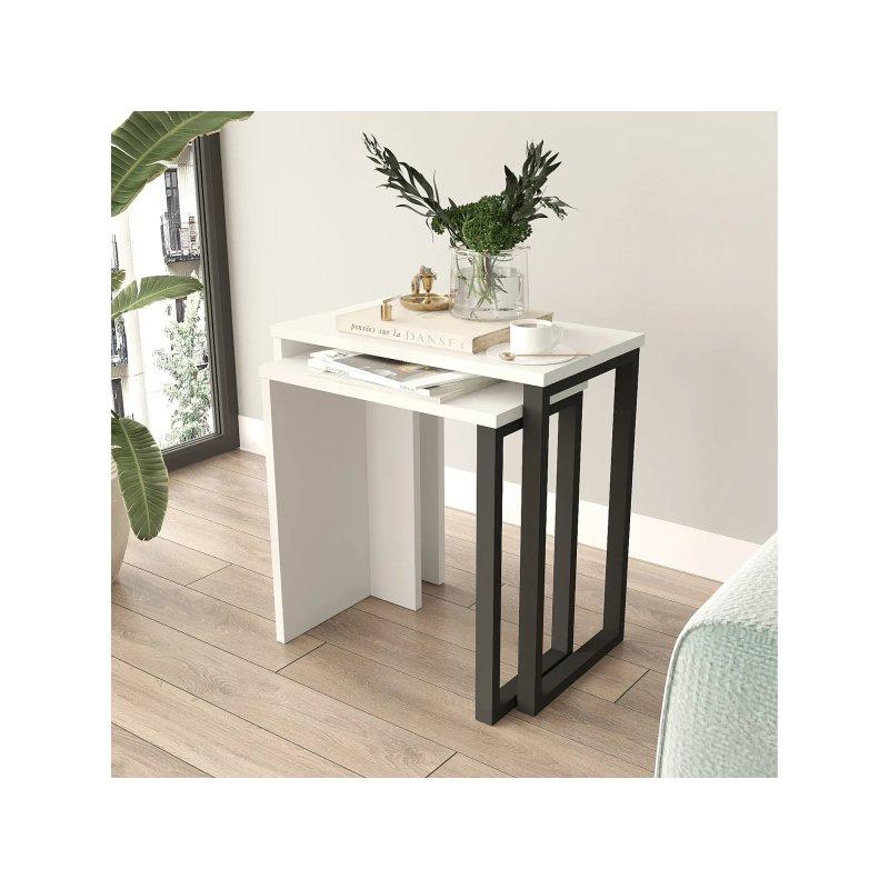 Beyaz Siyah İkili Zigon Sehpa 51x30x53 cm - 106084