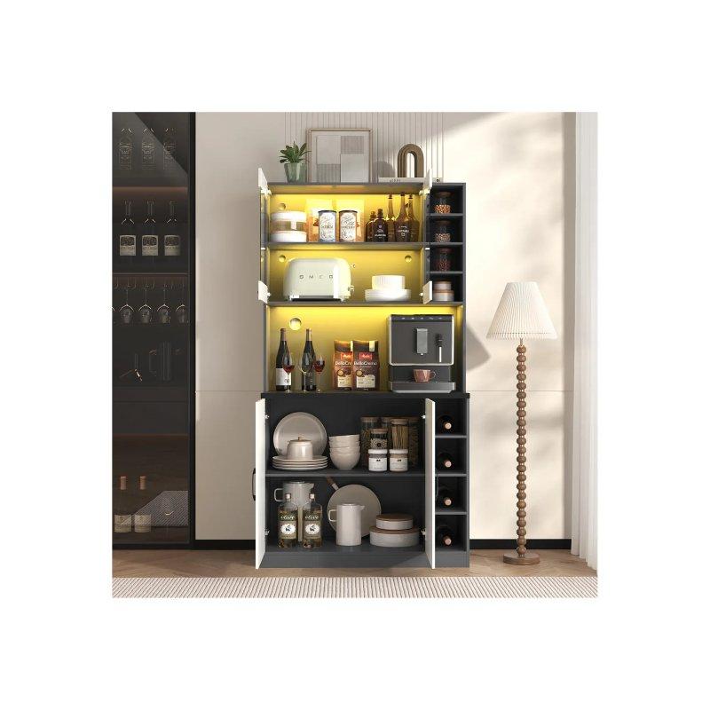Beyaz Siyah LED Işıklı Çok Amaçlı Dolap 100x47x187 cm - 92566