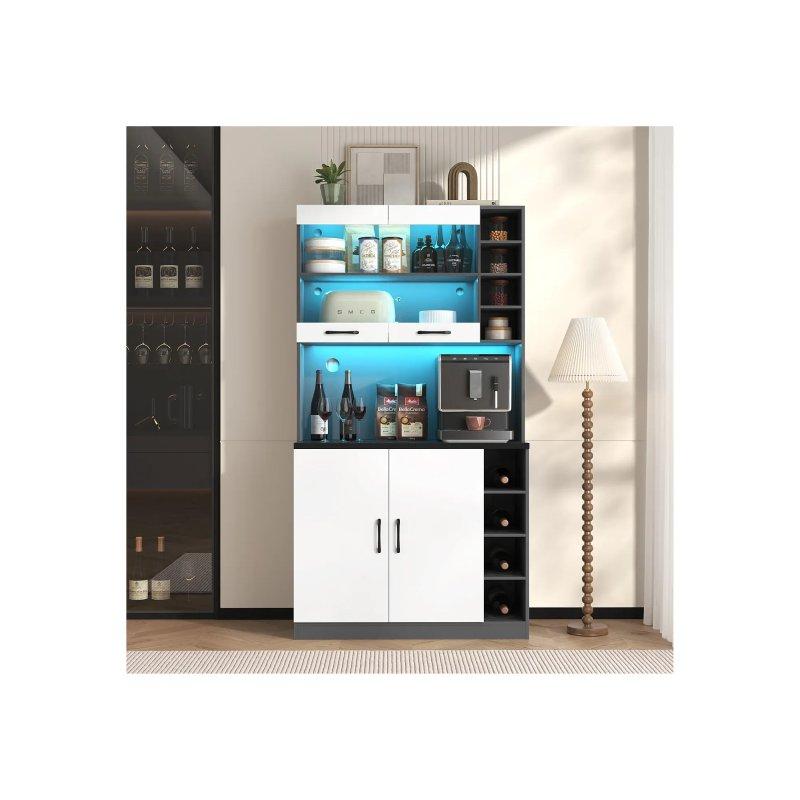 Beyaz Siyah LED Işıklı Çok Amaçlı Dolap 100x47x187 cm - 92566