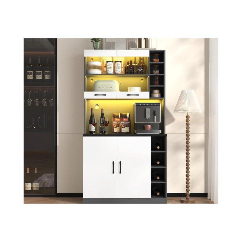 Beyaz Siyah LED Işıklı Çok Amaçlı Dolap 100x47x187 cm - 92566 Beyaz Siyah LED Işıklı Çok Amaçlı Dolap 100x47x187 cm - 92566