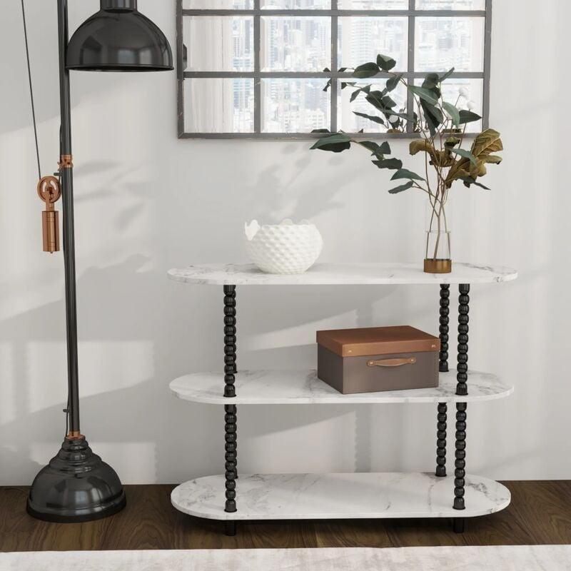 Beyaz Siyah MDF Metal 3 Raflı Ayarlanabilir Yan Sehpa-36x100x73 cm - 112299
