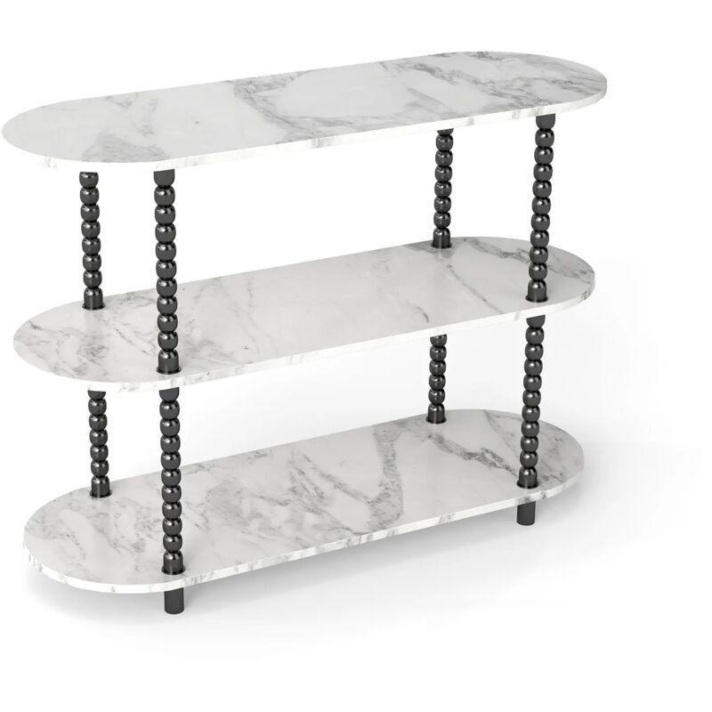 Beyaz Siyah MDF Metal 3 Raflı Ayarlanabilir Yan Sehpa-36x100x73 cm - 112299